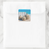 Halloween Seashore Sand Jack o' Lanterns  Vierkante Sticker (Tas)