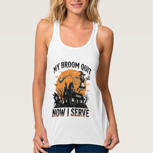 Halloween serveerster shirt bezem gebroken humor_1 (Voorkant)