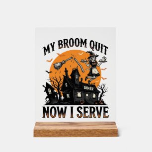 Halloween serveerster shirt bezem gebroken humor_1 acryl bord
