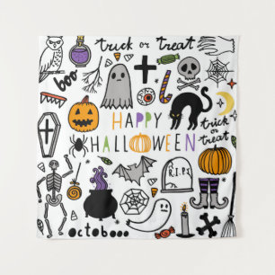 Halloween  set. Cute halloween icon verzamelt Wandkleed