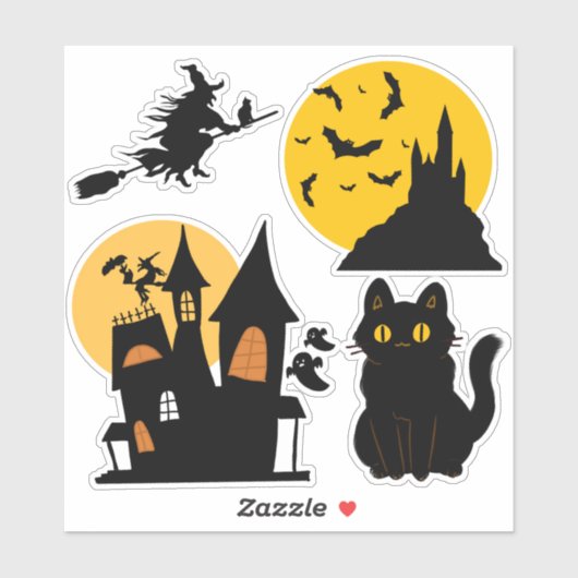 Halloween Set Haunted House Castle Cat Witch Sticker (Vel)