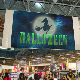 Halloween Sexy Witch Broom Moon Modern Typografie Spandoek