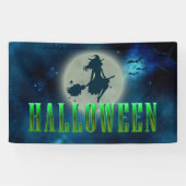 Halloween Sexy Witch Broom Moon Modern Typografie Spandoek (Horizontaal)