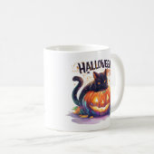 Halloween-sfeer – Glowende Pompoen Kat Koffiemok (Voorkant rechts)