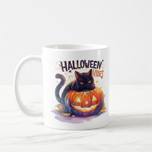 Halloween-sfeer – Glowende Pompoen Kat Koffiemok (Links)