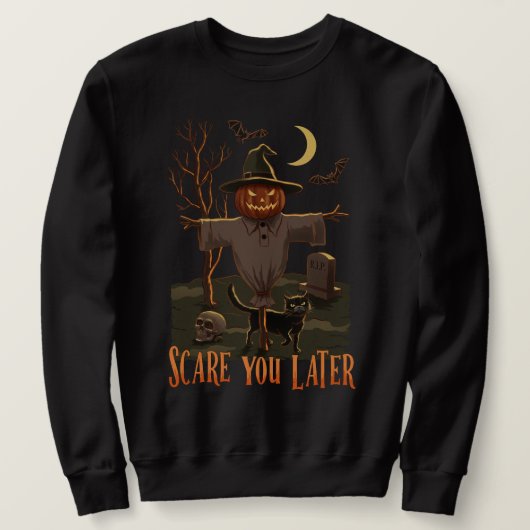 Halloween-sfeer – Vogelverschrikker met pompoen ho Trui (Design voorkant)