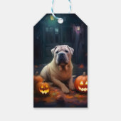 Halloween Shar Pei met pompoenen eng Cadeaulabel (Voorkant)