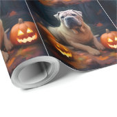 Halloween Shar Pei met pompoenen eng Cadeaupapier (Rol Hoek)