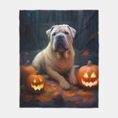 Halloween Shar Pei met pompoenen eng Fleece Deken (Voorkant)