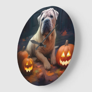 Halloween Shar Pei met pompoenen eng Grote Klok