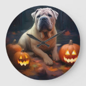 Halloween Shar Pei met pompoenen eng Grote Klok (Voorkant)