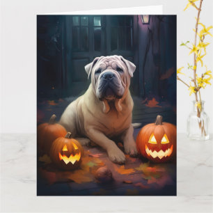 Halloween Shar Pei met pompoenen eng Kaart