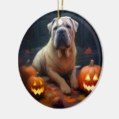 Halloween Shar Pei met pompoenen eng Keramisch Ornament (Links)