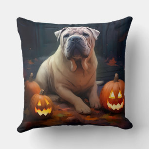 Halloween Shar Pei met pompoenen eng Kussen