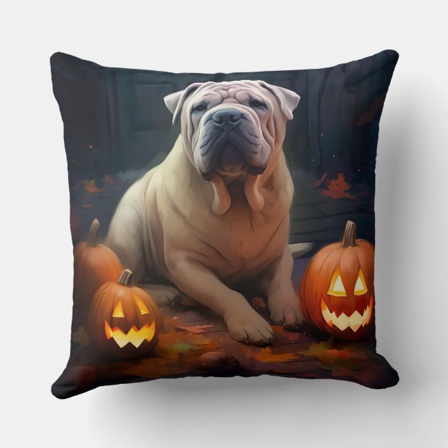 Halloween Shar Pei met pompoenen eng Kussen (Achterkant)