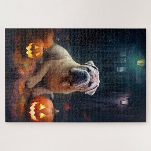 Halloween Shar Pei met pompoenen eng Legpuzzel (Horizontaal)