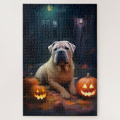 Halloween Shar Pei met pompoenen eng Legpuzzel (Verticaal)