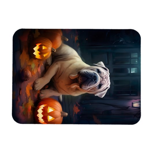 Halloween Shar Pei met pompoenen eng Magneet (Horizontaal)