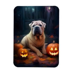 Halloween Shar Pei met pompoenen eng Magneet