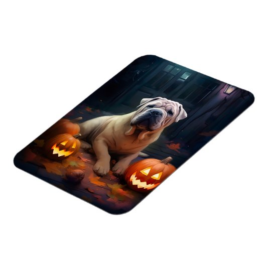 Halloween Shar Pei met pompoenen eng Magneet (Linkerzijde)