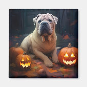 Halloween Shar Pei met pompoenen eng Magneet (Voorkant)