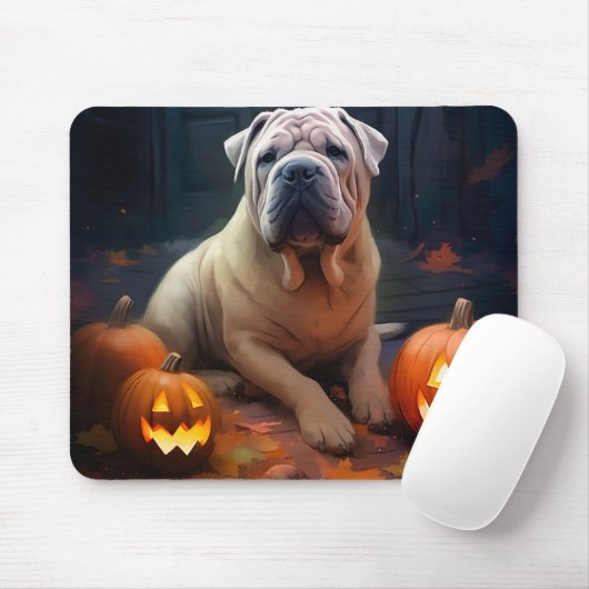 Halloween Shar Pei met pompoenen eng Muismat (Met muis)