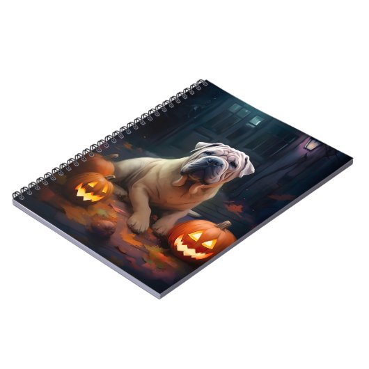 Halloween Shar Pei met pompoenen eng Notitieboek (Linkerzijde)
