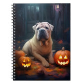 Halloween Shar Pei met pompoenen eng Notitieboek (Voorkant)