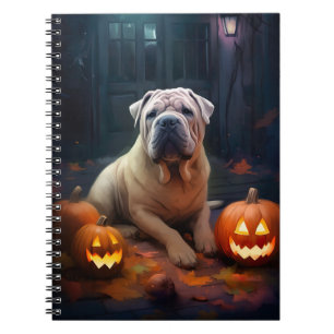 Halloween Shar Pei met pompoenen eng Notitieboek