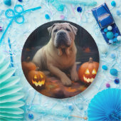Halloween Shar Pei met pompoenen eng Papieren Bordje (Feest)