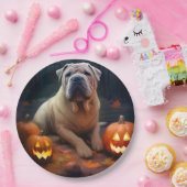Halloween Shar Pei met pompoenen eng Papieren Bordje (Feest)