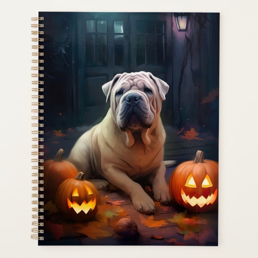 Halloween Shar Pei met pompoenen eng Planner (Voorkant)