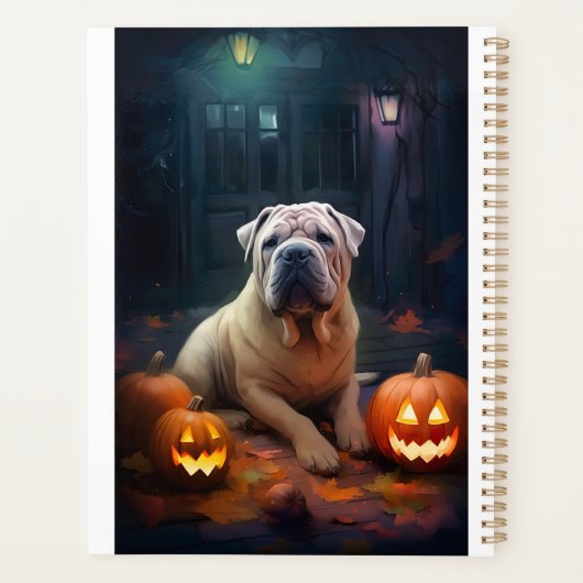Halloween Shar Pei met pompoenen eng Planner (Achterkant)