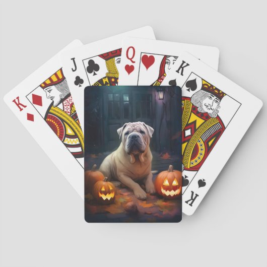 Halloween Shar Pei met pompoenen eng Pokerkaarten (Achterkant)