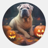 Halloween Shar Pei met pompoenen eng Ronde Sticker (Voorkant)