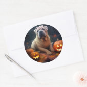 Halloween Shar Pei met pompoenen eng Ronde Sticker (Envelop)
