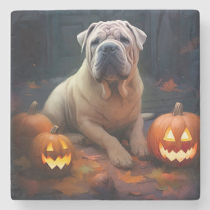 Halloween Shar Pei met pompoenen eng Stenen Onderzetter