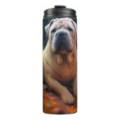 Halloween Shar Pei met pompoenen eng Thermosbeker (Voorkant)