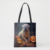 Halloween Shar Pei met pompoenen eng Tote Bag (Voorkant)