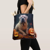 Halloween Shar Pei met pompoenen eng Tote Bag (Dichtbij)
