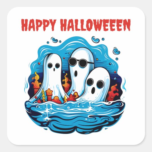 Halloween Sheet Faced Geesten Vierkante Sticker (Voorkant)