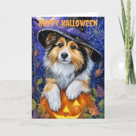 Halloween Shetland Sheepdog Dog Feestdagen Kaart (Voorkant)