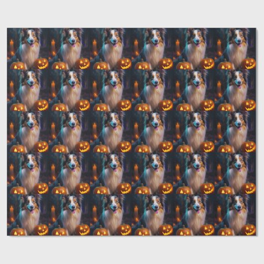 Halloween Shetland Sheepdog met pompoenen eng Cadeaupapier (Vlak)