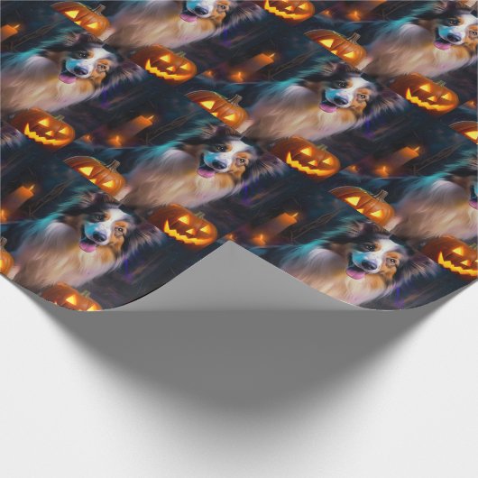 Halloween Shetland Sheepdog met pompoenen eng Cadeaupapier (Hoek)