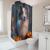 Halloween Shetland Sheepdog met pompoenen eng Douchegordijn (In situ)