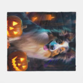 Halloween Shetland Sheepdog met pompoenen eng Fleece Deken (Voorkant (Horizontaal))