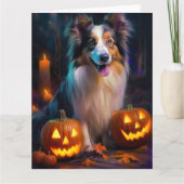 Halloween Shetland Sheepdog met pompoenen eng Kaart (Voorkant)