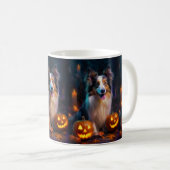 Halloween Shetland Sheepdog met pompoenen eng Koffiemok (Voorkant rechts)