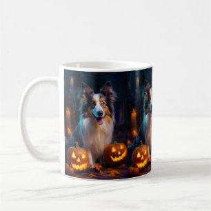 Halloween Shetland Sheepdog met pompoenen eng Koffiemok