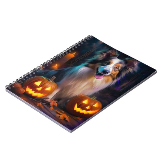 Halloween Shetland Sheepdog met pompoenen eng Notitieboek (Linkerzijde)